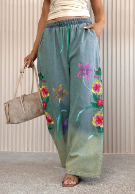 Pantaloni din denim wide leg cu broderii Rosamere