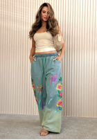 Lekkie Pantaloni wide leg z haftami Rosamere albastru deschis