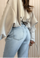 Pantaloni din denim mom fit z przetarciami Laurent albastru deschis