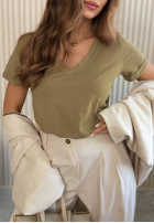 Tricou z dekoltem Mariella de culoarea fisticului