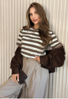 Tricou w paski Louise beżowo-ciocolatiu