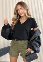 Tricou z dekoltem Mariella de culoarea fisticului