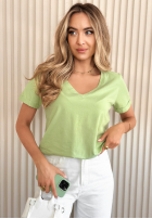 Tricou z dekoltem Mariella de culoarea fisticului