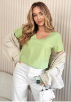 Tricou z dekoltem Mariella de culoarea fisticului