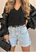 din denim Șorturi z paskiem i kieszeniami Antalya camel