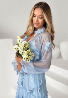 Rochie maxi z tencelu z falbankami i kwiatami Isenelle albastru azuriu