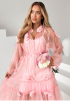 Rochie maxi z tencelu z falbankami i kwiatami Isenelle albastru azuriu