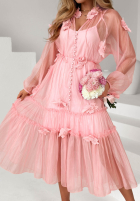 Rochie maxi z tencelu z falbankami i kwiatami Isenelle albastru azuriu