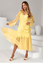 Rochie maxi z tencelu z falbankami i kwiatami Isenelle albastru azuriu