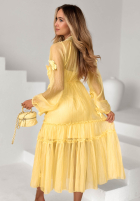 Rochie maxi z tencelu z falbankami i kwiatami Isenelle albastru azuriu