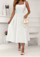 Rozkloszowana Rochie midi z kwadratowym dekoltem Aurelie roz pudră