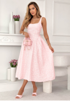 Rozkloszowana Rochie midi z kwadratowym dekoltem Aurelie roz pudră