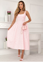 Rozkloszowana Rochie midi z kwadratowym dekoltem Aurelie roz pudră