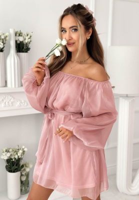 Rochie din șifon tip spaniolă cu mâneci bufante Persephone