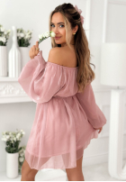 Szyfonowa Rochie mini z bufiastymi Persephone rękawami