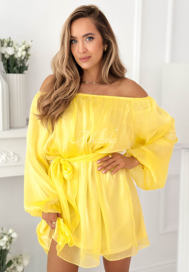 Rochie din șifon tip spaniolă cu m&acirc;neci bufante Persephone