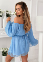 Szyfonowa Rochie mini z bufiastymi Persephone rękawami