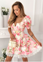 Kwiecista Rochie z bufkami i koronką Clementine galben