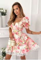 Kwiecista Rochie z bufkami i koronką Clementine galben