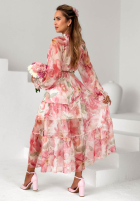 Kwiecista Rochie maxi z falbankami i paskiem Pretty Orchid roz