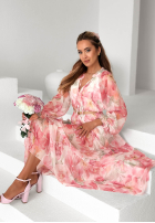 Kwiecista Rochie maxi z falbankami i paskiem Pretty Orchid roz