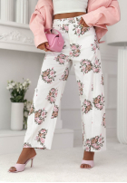 Blugi balloon cu imprimeu floral Floral Denim