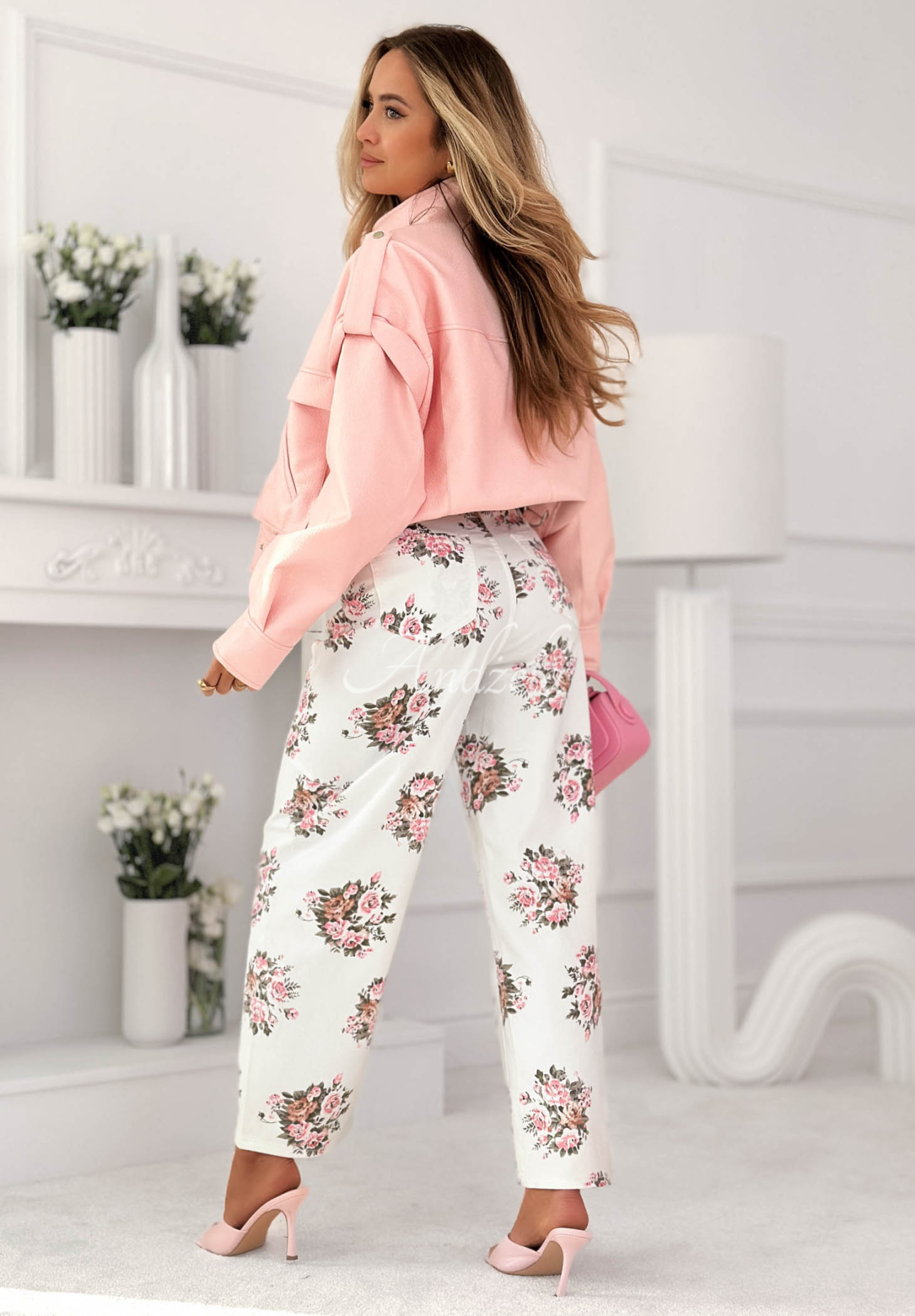 Blugi balloon cu imprimeu floral Floral Denim