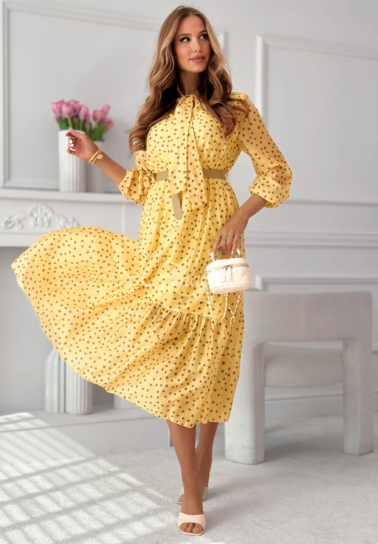 Rochie midi din tencel cu buline Tatiana