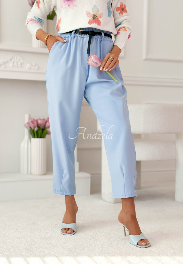Pantaloni din material textil cu curea și elastic &icirc;n talie Liora