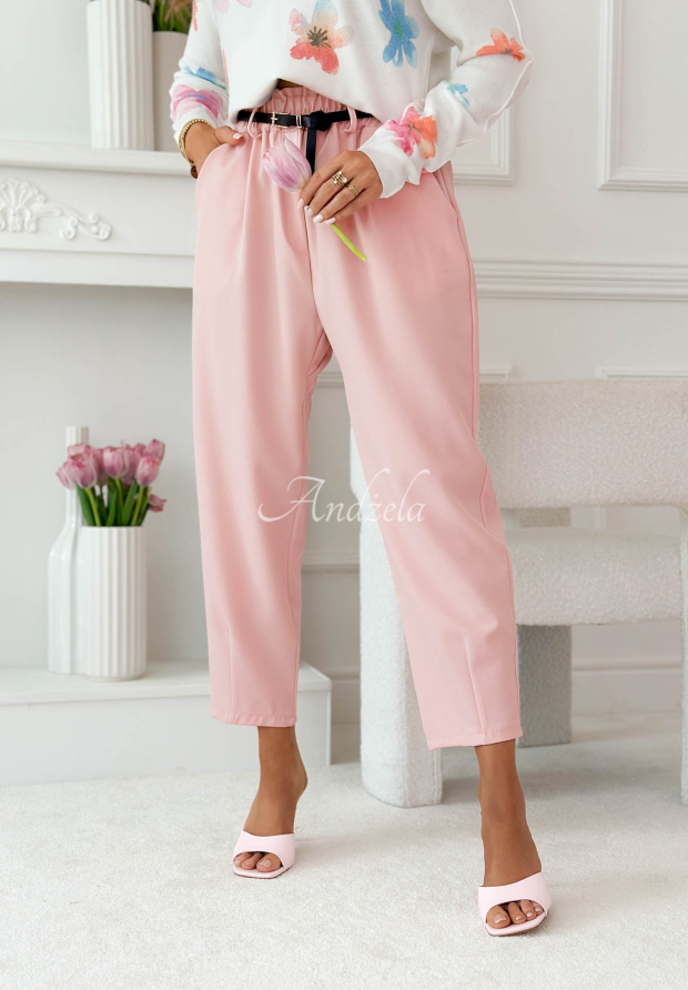 Pantaloni din material textil cu curea și elastic &icirc;n talie Liora