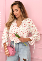 Kwiecista Bluză z wiązaniem Nellie albă