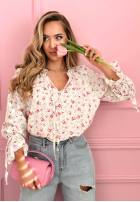 Kwiecista Bluză z wiązaniem Nellie albă