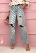 Pantaloni din denim z przetarciami Nikki albastre