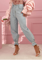 Pantaloni din denim balloon Michelle albastru deschis