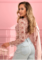 Kwiecista Bluză z siateczki Miravelle roz