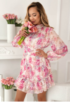 Kwiecista Rochie z falbankami Magnolia biało-roz