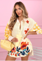 Cămașă asimetrică în dungi și cu imprimeu floral din viscoză Clover