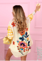 Satynowa Cămașă w paski i kwiaty Clover galben