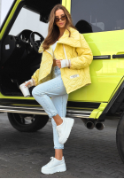 Pikowana Geacă z kołnierzem Where Are We albă