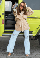 Krótki trencz z paskiem Nerissa măsliniu