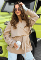 Krótki trencz z paskiem Nerissa măsliniu