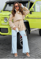 Krótki trencz z paskiem Nerissa măsliniu