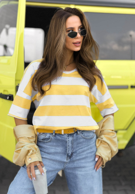 Tricou din bumbac cu decolteu &icirc;n V &icirc;n dungi Summer Lemonade