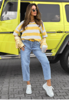 Tricou z dekoltem w paski Blaire biało-roz