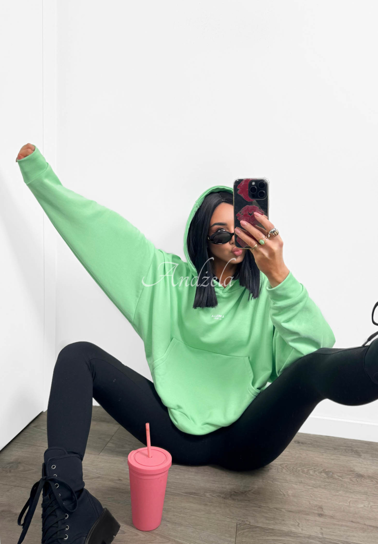 Hanorac din bumbac cu glugă și buzunar tip cangur La Milla Francesca