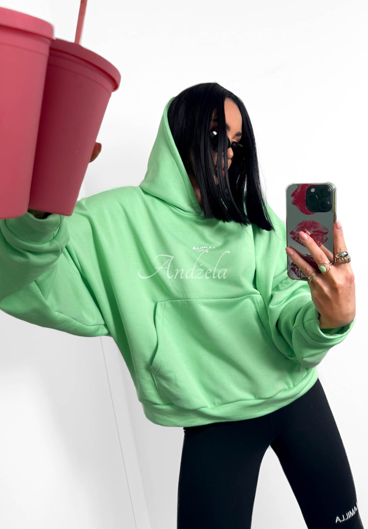 Hanorac din bumbac cu glugă și buzunar tip cangur La Milla Francesca