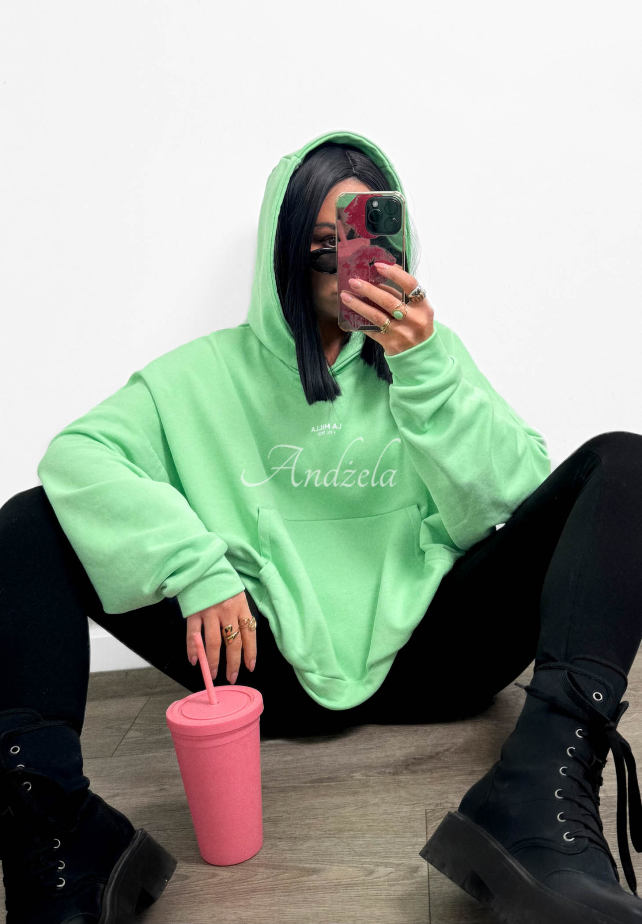 Hanorac din bumbac cu glugă și buzunar tip cangur La Milla Francesca