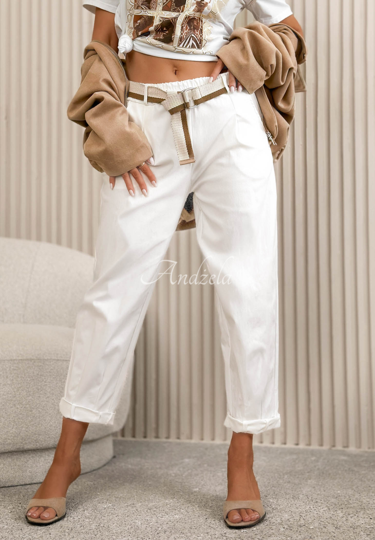 Pantaloni din viscoză mom fit cu curea Riviera Escape