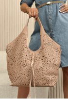 Skórzana ażurowa Geantă Muriel bej