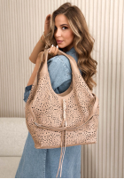 Skórzana ażurowa Geantă Muriel bej